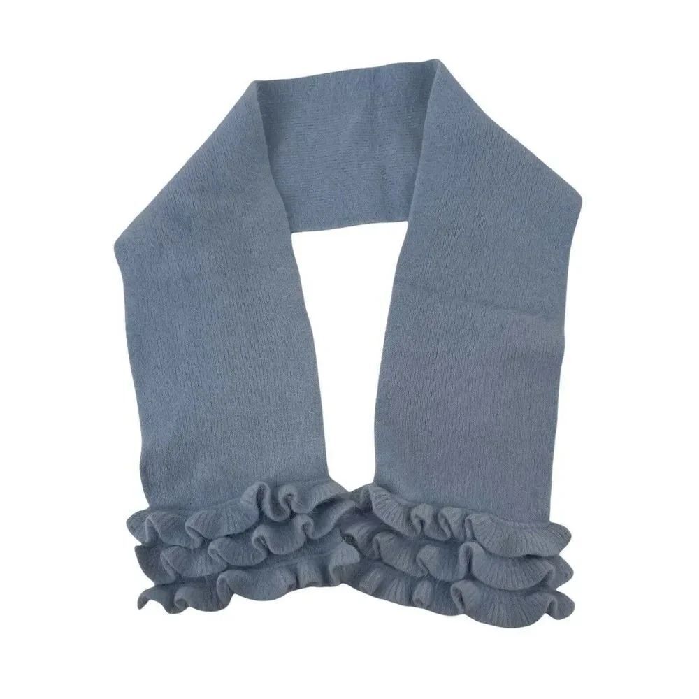 Angora Blend Scarf Blue CC Cheveux Ruffle Trim Cozy Rectangle Soft Luxe 52 x 7